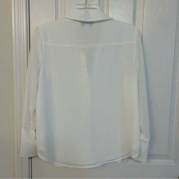 CeCe Women's Scalloped-Trim Collared Long-Sleeve Blouse in New Ivory Size S - Picture 9 of 9